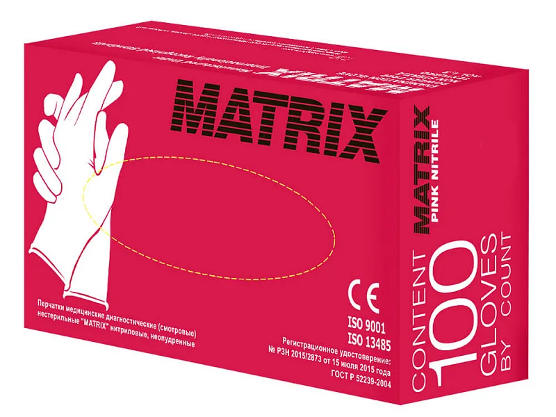 Перчатки медицинские диагностические нитриловые Matrix Pink Nitrile (100шт) M