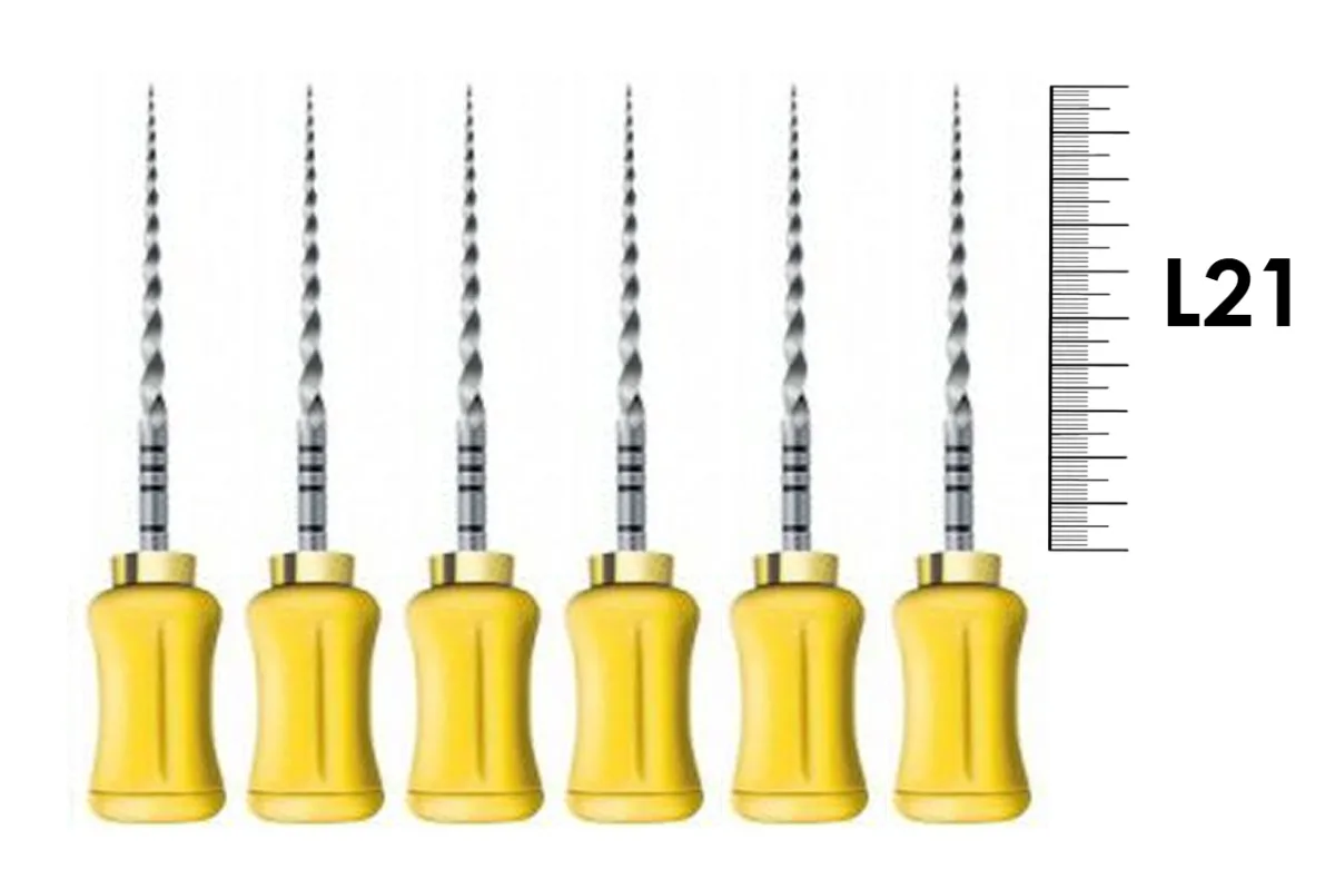 ProTaper Universal Hand use 21мм F5 (6 шт), Dentsply Sirona - ручные файлы, с прогрессирующей конусностью, желтые