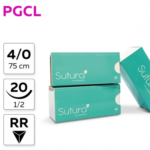 PGCL Poliglecaprone 25 4/0, нить 75 см, игла 20 мм, обр.реж. 1/2 (12 шт) - рассасывающийся шовный материал, PGCL74020B4