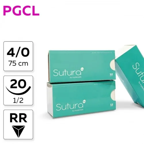 PGCL Poliglecaprone 25 4/0, нить 75 см, игла 20 мм, обр.реж. 1/2 (12 шт) - рассасывающийся шовный материал, PGCL74020B4