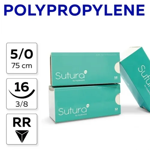 Polypropylene 5/0, нить 75 см, игла 16 мм, обр.реж. 3/8 (12 шт) - нерассасывающийся шовный материал, PM75016F4