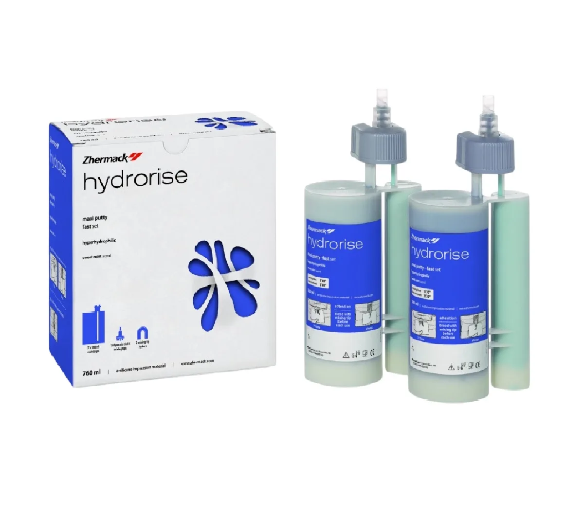 А-силикон высокой вязкости Hydrorise Maxi Putty Fast Set. (2x380 ml) слепочная масса, А-силикон для как для одноэтапной так и для двухэтапной техники. Гидрорайз макси патти фаст сет
