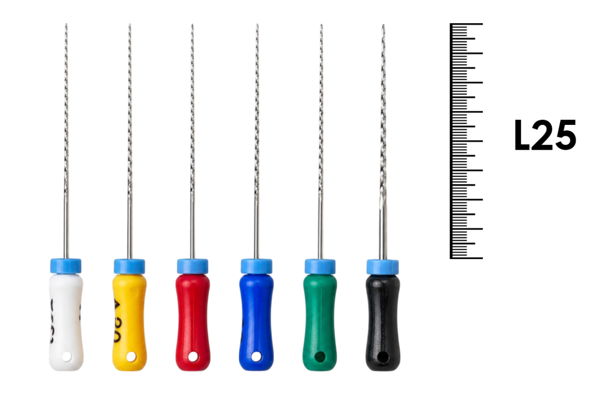 K-Reamer 25мм №45-80 (6 шт), Dentsply Sirona - ручные файлы, каналорасширители, нержавеющая сталь, ассорти