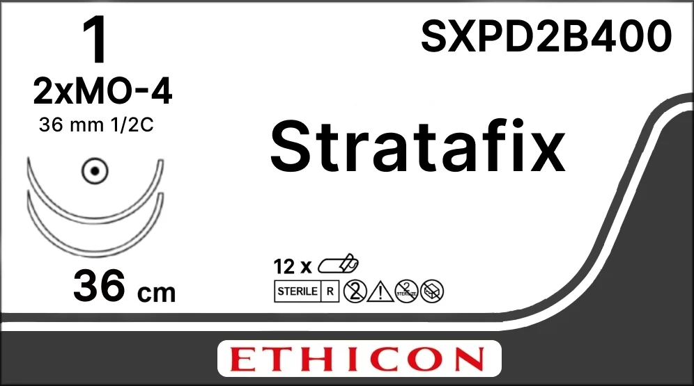 Stratafix Spiral PDO 1, нить 36+36 см, игла 36 мм, кол. 1/2 (1 шт) - рассасывающийся шовный материал, двунаправл., фиолет., масс., 2 иглы, SXPD2B400