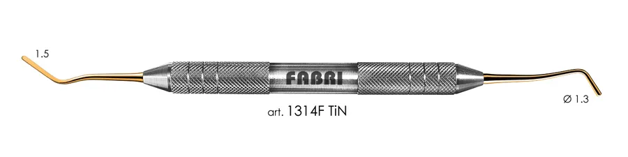 Гладилка 1314F TiN, d 1,3 мм, ручка d 10 мм, Fabri - удлиненная, узкая, со штопфером, покрытие нитрид титана