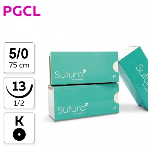 PGCL Poliglecaprone 25 5/0, нить 75 см, игла 13 мм, кол. 1/2 (12 шт) - рассасывающийся шовный материал, игла 302, PGCL75013B0/906-017