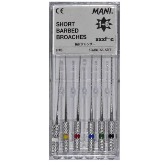Short Barbed Broaches 21мм №2 (6 шт), Mani - пульпоэкстракторы ручные