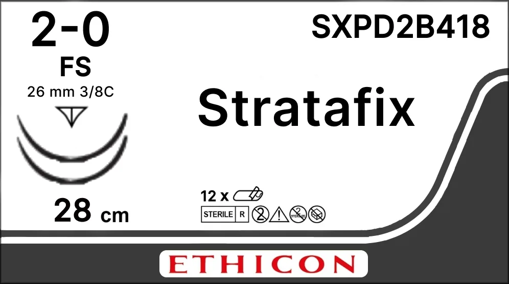 Stratafix Spiral PDO 2/0, нить 14+14 см, игла 26 мм, обр.реж. 3/8 (1 шт) - рассасывающийся шовный материал, двунаправл., фиолет., 2 иглы, SXPD2B418