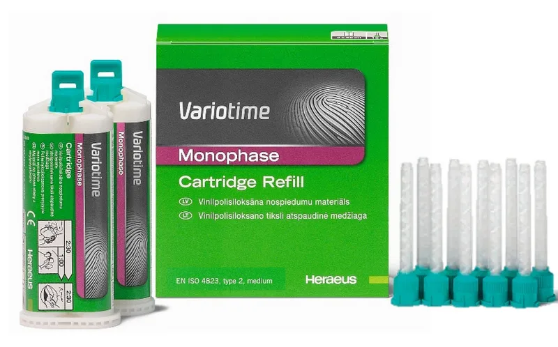 Variotime Mono Phase (Вариотайм Моно Фаз) 2x50 мл,  А - силиконовый материал для снятия оттисков тип 2 (средней вязкости), в картриджах по 50 мл. Вариотайм Моно Фаз, Калзер