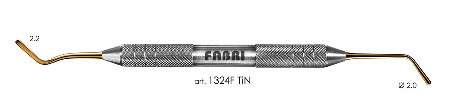 Гладилка 1324F TiN, d 2,0 мм, ручка d 10 мм, Fabri - удлиненная, средняя, с обратноконусовидным штопфером, покрытие нитрид титана