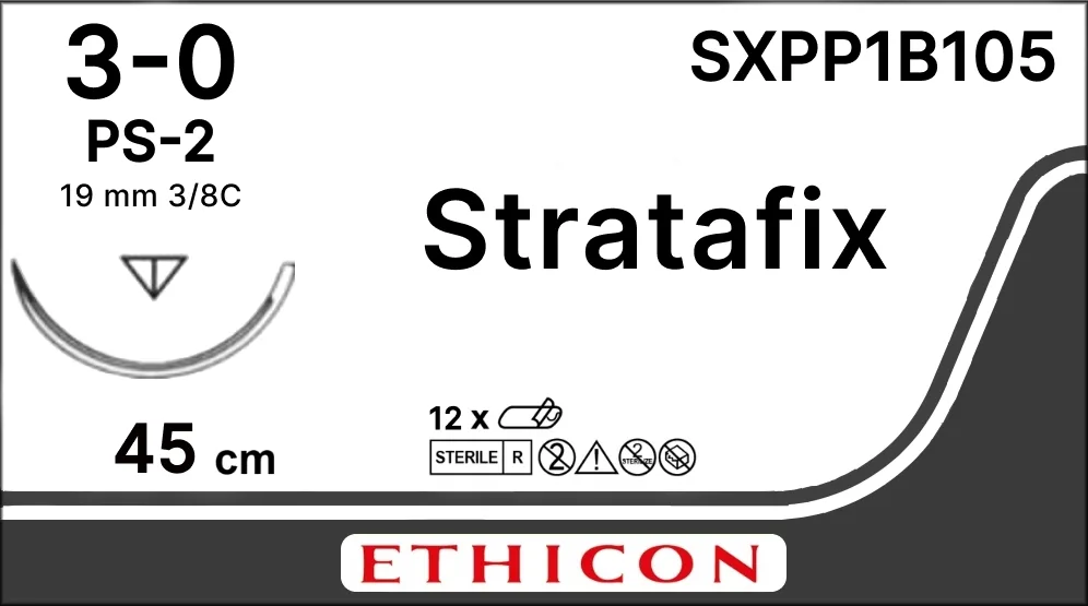 Stratafix Spiral PDS Plus 3/0, нить 45 см, игла 19 мм, обр.реж. 3/8 (1 шт) - рассасывающийся шовный материал, SXPP1B105