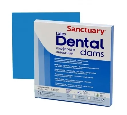Коффердам Latex Dental Dams, синий / плотный, 152×152 мм (36 шт), SANCTUARY