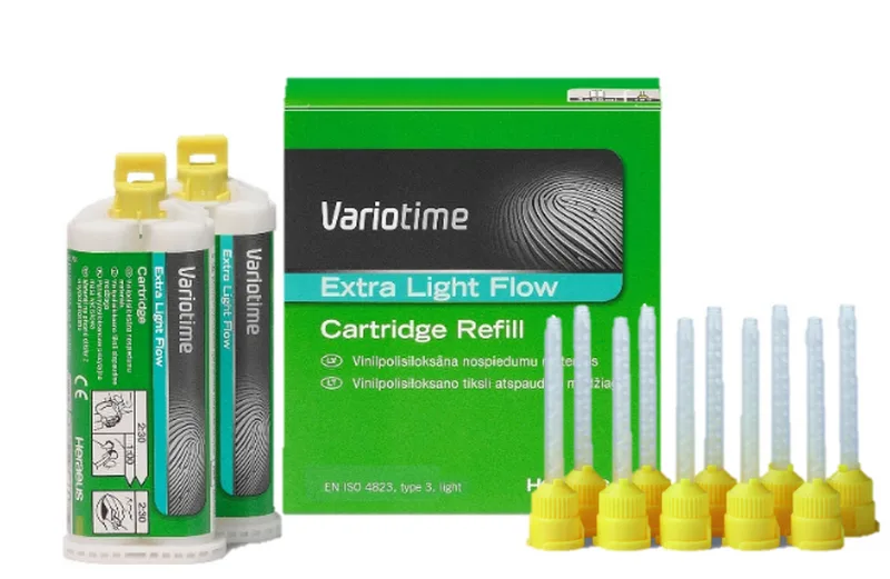 Variotime Extra Light Flow (Вариотайм Экстра Лайт Флоу) 2x50 мл,  А-силикон для базовых оттисков в виде 2 банки по 300 мл  (основа+катализатор). Вариотайм Экстра Лайт Флоу, Калзер