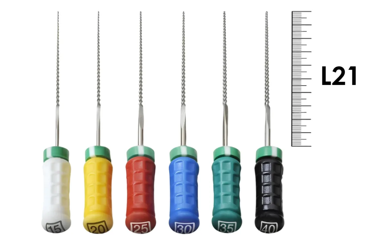 H-File Senseus 21мм №15-40 ассорти (6 шт), Dentsply Sirona - ручные файлы, каналорасширители, супергибкие, силиконовая ручка, стерильный блистер