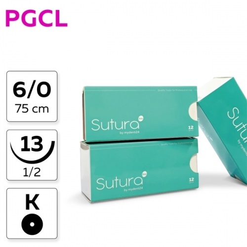 PGCL Poliglecaprone 25 6/0, нить 75 см, игла 13 мм, кол. 1/2 (12 шт) - рассасывающийся шовный материал, игла 302, PGCL76013B0/906-013