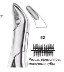 Щипцы для удаления резцов, премоляров и молочных зубов №62, Surgicon