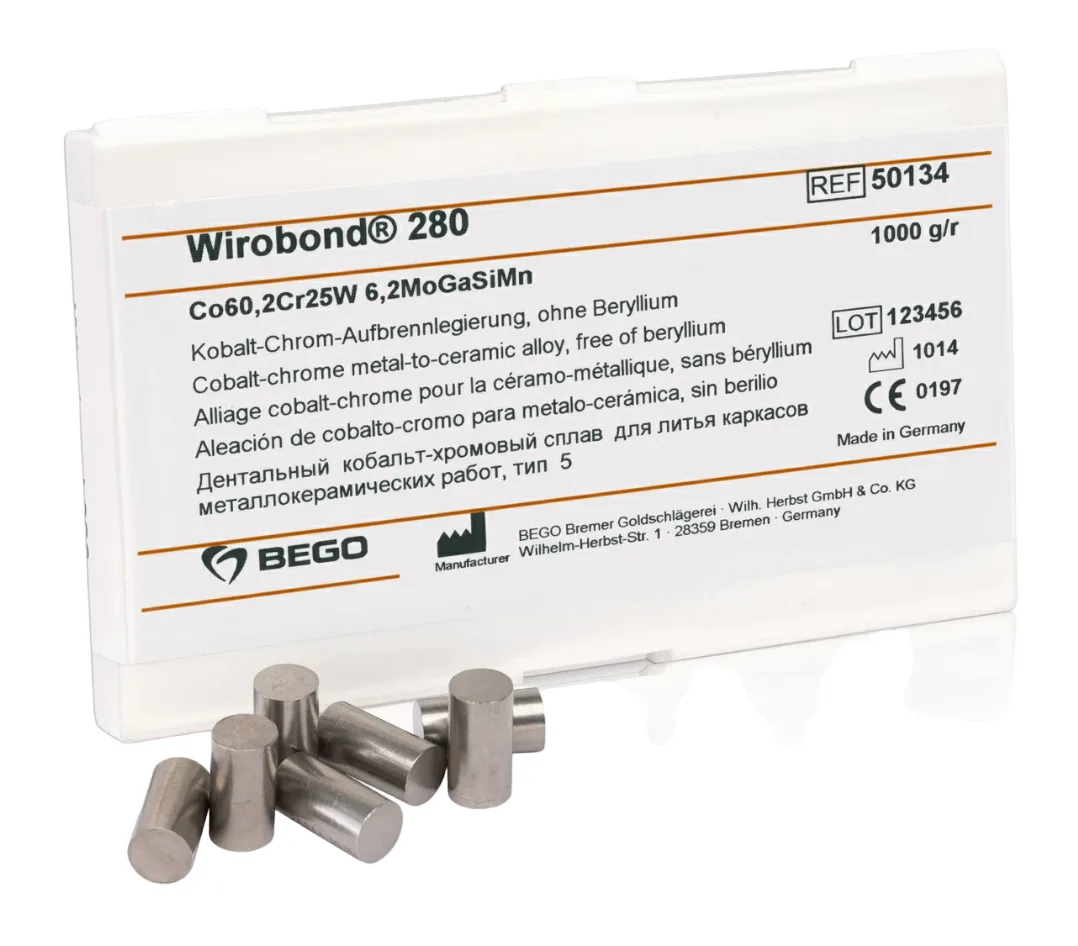 Сплав Wirobond 280 CoCr для керамики, Co (60,2%), Cr (25%), W (6,2%) Mo (4,8%), 1кг