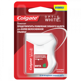 Зубная нить COLGATE Optic White Профилактика зубного налета , 25 м, 1 шт.