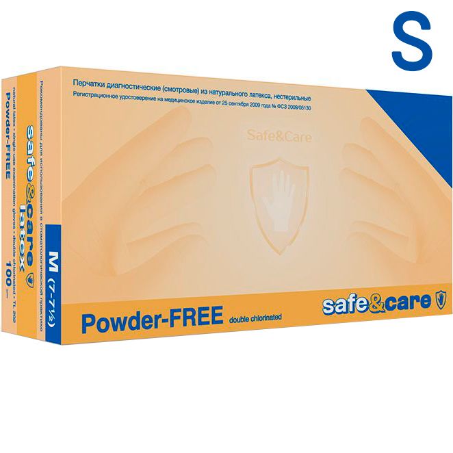 Перчатки латекс Safe &amp; Care S (6/7) 100 шт.