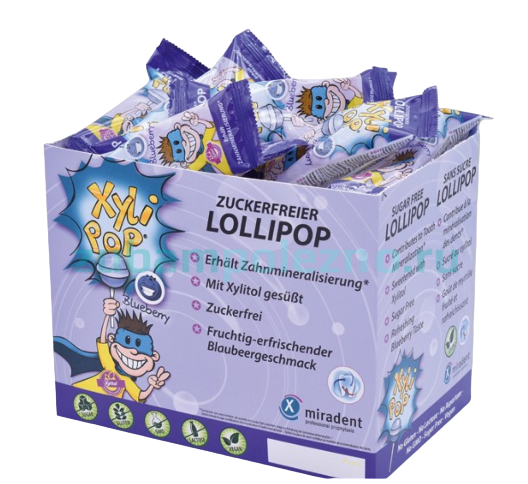 XyliPOP Lolli - леденец со 100% ксилитом, голубика, 50 шт. (по 6 г)