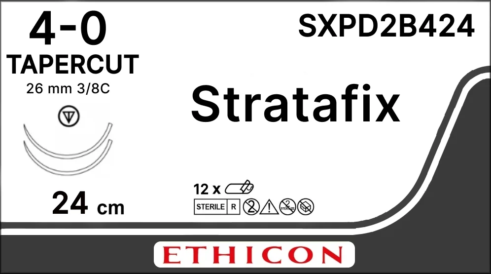 Stratafix Spiral PDO 4/0, нить 24+24 см, игла 26 мм, кол.реж. 3/8 (1 шт) - рассасывающийся шовный материал, двунаправл., фиолет., 2 иглы, SXPD2B424