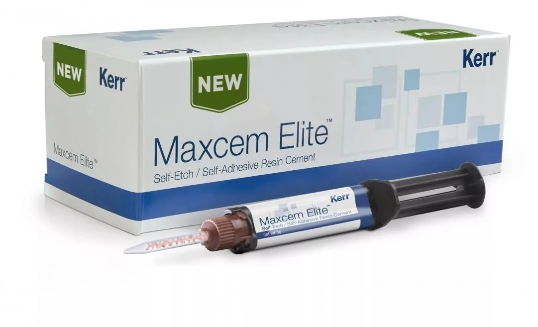 MaxCem Elite Mini Kit, Прозрачный (1x5гр), композитный цемент двойного отверждения для для фиксации абатментов на имплантатах, для фиксации постоянных конструкций (вкладок. накладок, мостовидных конструкций). МаксЦем Элит Мини Кит, Kerr