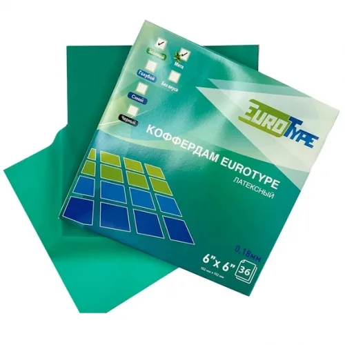 Коффердам латексный Dental dam, зелен/средний, мята (36 шт), Eurotype