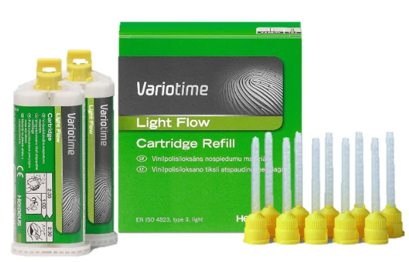 Variotime Light Flow (Вариотайм Лайт Флоу) 2x50 мл, А-Силиконовый материал для снятия оттисков тип 3 (очень низкой вязкости), для коррекции оттисков, в картриджах по 50 мл. Вариотайм Лайт Флоу, Калзер