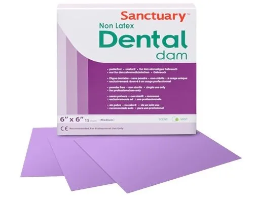 Коффердам Non Latex Dental Dams, фиолетовый / средний, 152×152 мм (15 шт), SANCTUARY