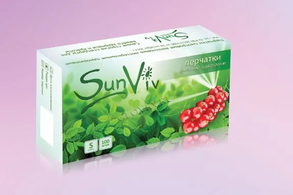 Перчатки виниловые, бесцветные, размер S (6-7) (100 шт.), SunViv