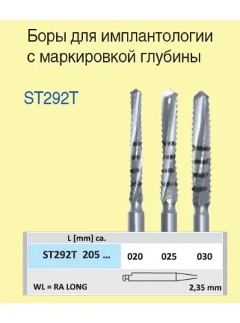 Боры для имплантологии с маркировкой глубины ST292T