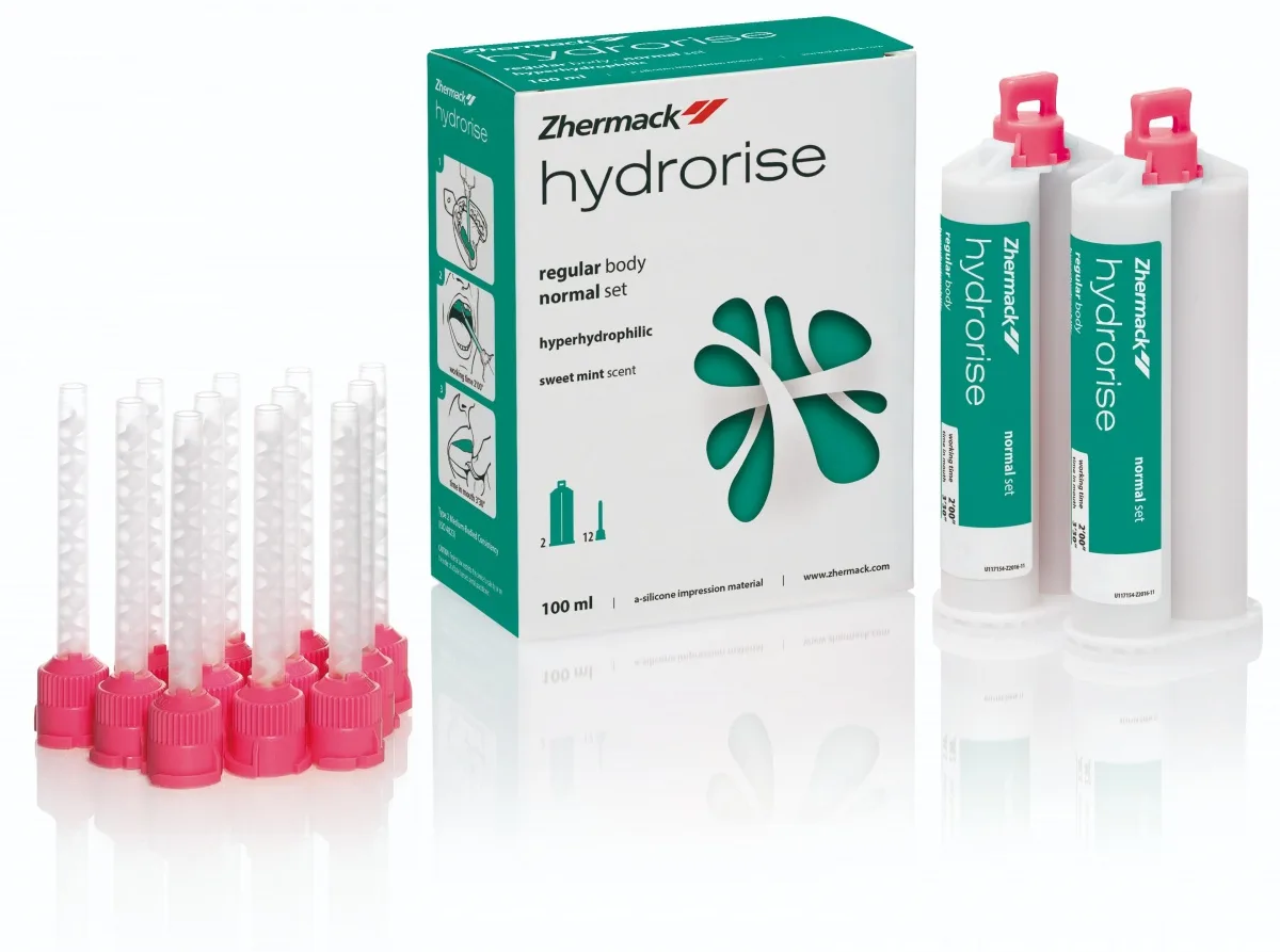 А-силикон средней вязкости Hydrorise Regular Body Normal Set. (2x50 ml) слепочная масса, А-силикон для как для одноэтапной техники так и для для индивидуальной оттискной ложки. Гидрорайз регуляр бади нормал сет