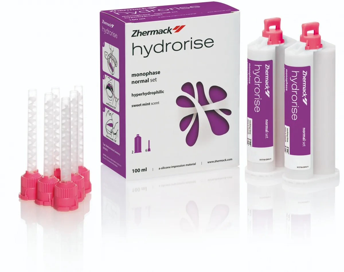 А-силикон средней вязкости Hydrorise Monophase Normal Set (2х50 ml) слепочная масса, А-силикон для как для одноэтапной так и для индивидуальной оттискной ложки. Гидрорайз монофаз нормал сет