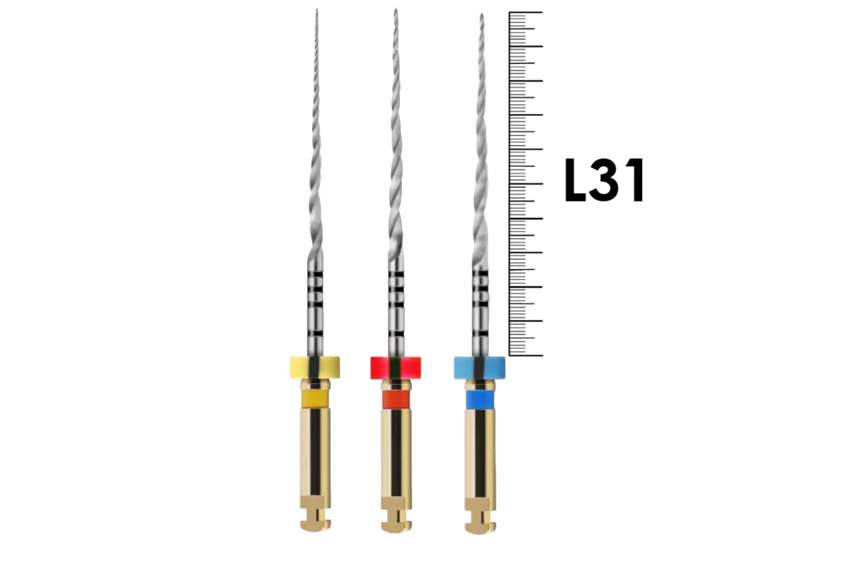 ProTaper Next Assortment 31мм X1-X3 (3 шт), Dentsply Sirona - машинные файлы, NiTi, с переменной конусностью, стерильные, красные/синие/желтые