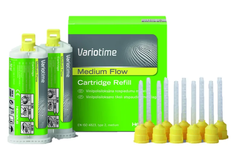 Variotime Medium Flow (Вариотайм Медиум Флоу) 2x50 мл,  А-силиконовый материал для снятия оттисков тип 2 (средней вязкости, жидкотекучий). Вариотайм Медиум Флоу, Калзер