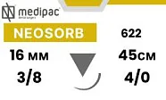 Неосорб PGLA 4/0, нить 45 см, игла 16 мм, обр.реж. 3/8 (24 шт) - рассасывающийся шовный материал, 622
