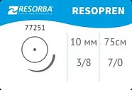 Резопрен 7/0 (0.5 EP), нить 75 см, игла 10 мм, таперкат 3/8 (24 шт) - нерассасывающийся шовный материал, USP, DRTM 10, 77251