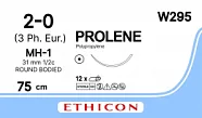 Prolene 2/0, нить 75 см, игла 31 мм, кол. 1/2 (12 шт) - нерассасывающийся шовный материал, синий, W295