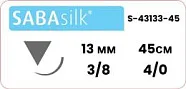 Шёлк Sabana Sabasilk 4/0, нить 45 см, игла DS-13 13 мм, обр.реж. 3/8, раскрой (1 шт) - нерассасывающийся шовный материал, чёрный, S-43133-45
