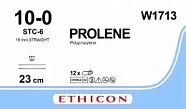 Prolene 10/0, нить 23 см, игла 16 мм х 2, шпательная (12 шт) - нерассасывающийся шовный материал, синий, МП прямая, W1713