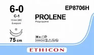 Prolene 6/0, нить 75 см, игла 13 мм х 2, кол. 3/8 (36 шт) - нерассасывающийся шовный материал, синий, EVERPOINT, EP8706H