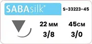 Шёлк Sabana Sabasilk 3/0, нить 45 см, игла DS-22 22 мм, обр.реж. 3/8, пересекающийся (1 шт) - нерассасывающийся шовный материал, чёрный, S-33223-45