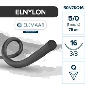 Elnylon 5/0, нить 75 см, игла 16 мм, кол. 3/8 (12 шт) - шовный материал, 50N7DQ16