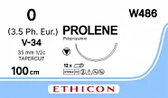 Prolene №0, нить 100 см, игла 36 мм, кол.-реж. 1/2 (12 шт) - нерассасывающийся шовный материал, синий, W486