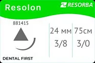 Резолон 3/0 (2), нить 75 см, игла 24 мм, реж. 3/8 (36 шт) - нерассасывающийся шовный материал, DS 24, 881415K