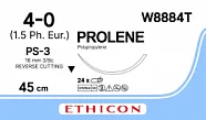 Prolene 4/0, нить 45 см, игла 16 мм, Прайм обр.реж. 3/8 (24 шт) - нерассасывающийся шовный материал, синий, W8884T