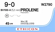 Prolene 9/0, нить 45 см, игла 5,1 мм х 2, кол. 3/8 (12 шт) - нерассасывающийся шовный материал, синий, F1891