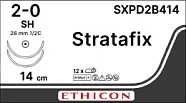 Stratafix Spiral PDO 2/0, нить 14+14 см, игла 26 мм, кол. 1/2 (1 шт) - рассасывающийся шовный материал, двунаправл., фиолет., 2 иглы, SXPD2B414