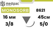 Моносорб 5/0, нить 45 см, игла 16 мм, обр.реж. 3/8 (1 шт) - рассасывающийся шовный материал, 8621
