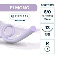 Elmonq 6/0, нить 75 см, игла 13 мм, кол. 3/8 (12 шт) - шовный материал, 60Q7DR13